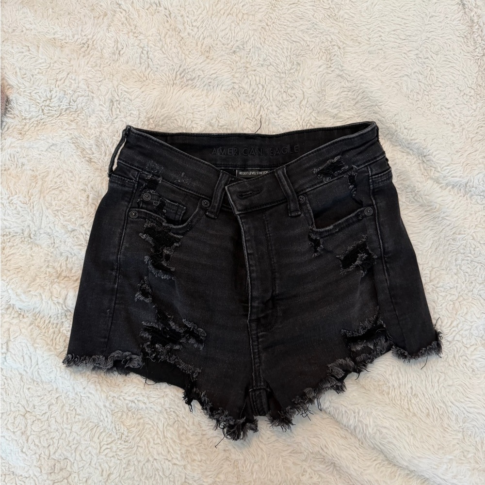 American Eagle Outfitters Black Ripped Jean Shorts